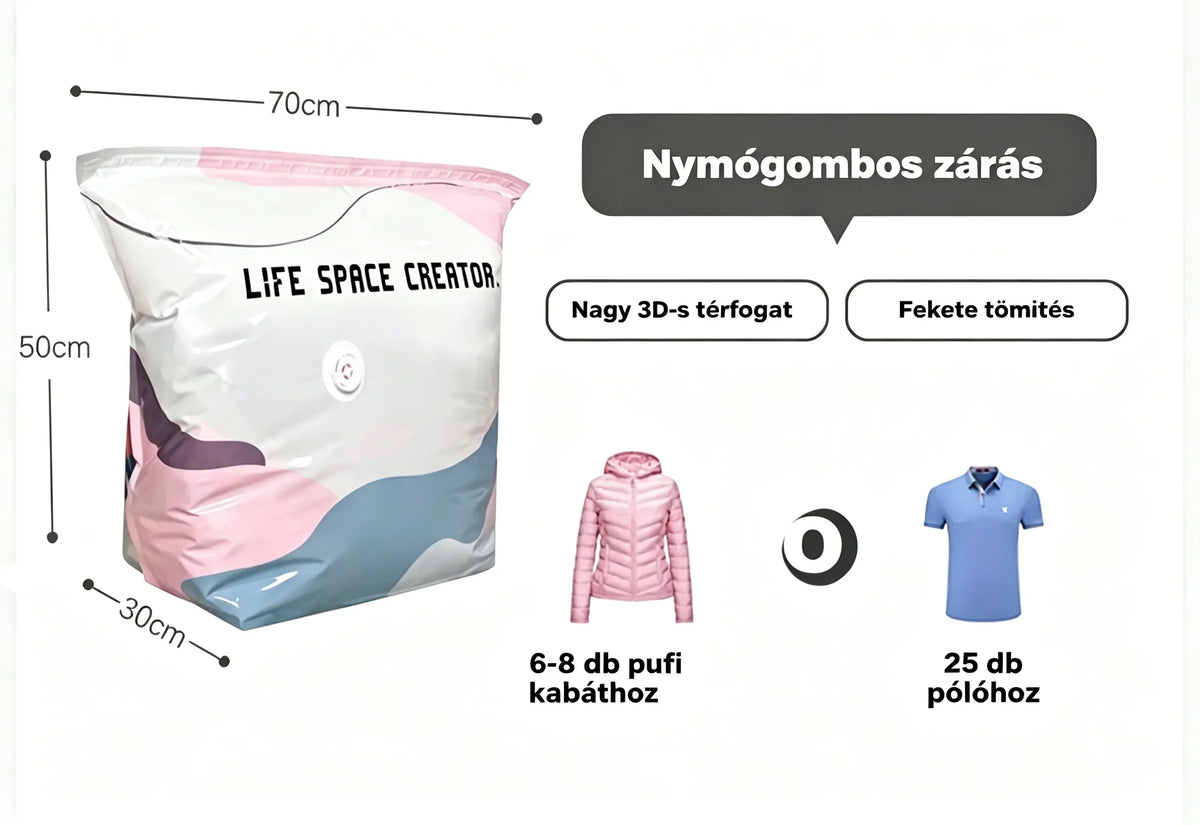 👕【Időkorlátozott 50% kedvezmény!】📦 【5 részes készlet】Kompressziós ruhatároló zsákok; nem igényel porszívózást, megerősített kialakítás