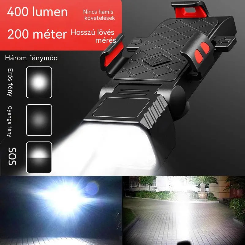 🚲💡4 az 1-ben hangszóró, lámpa és telefontartó hegyi kerékpárhoz, újratölthető