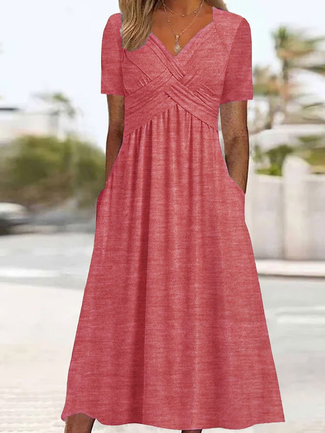 【Korlátozott ideig 50% kedvezmény!】💃【S-3XL】Tiszta színű, hétköznapi divatos közepes hosszúságú ruha