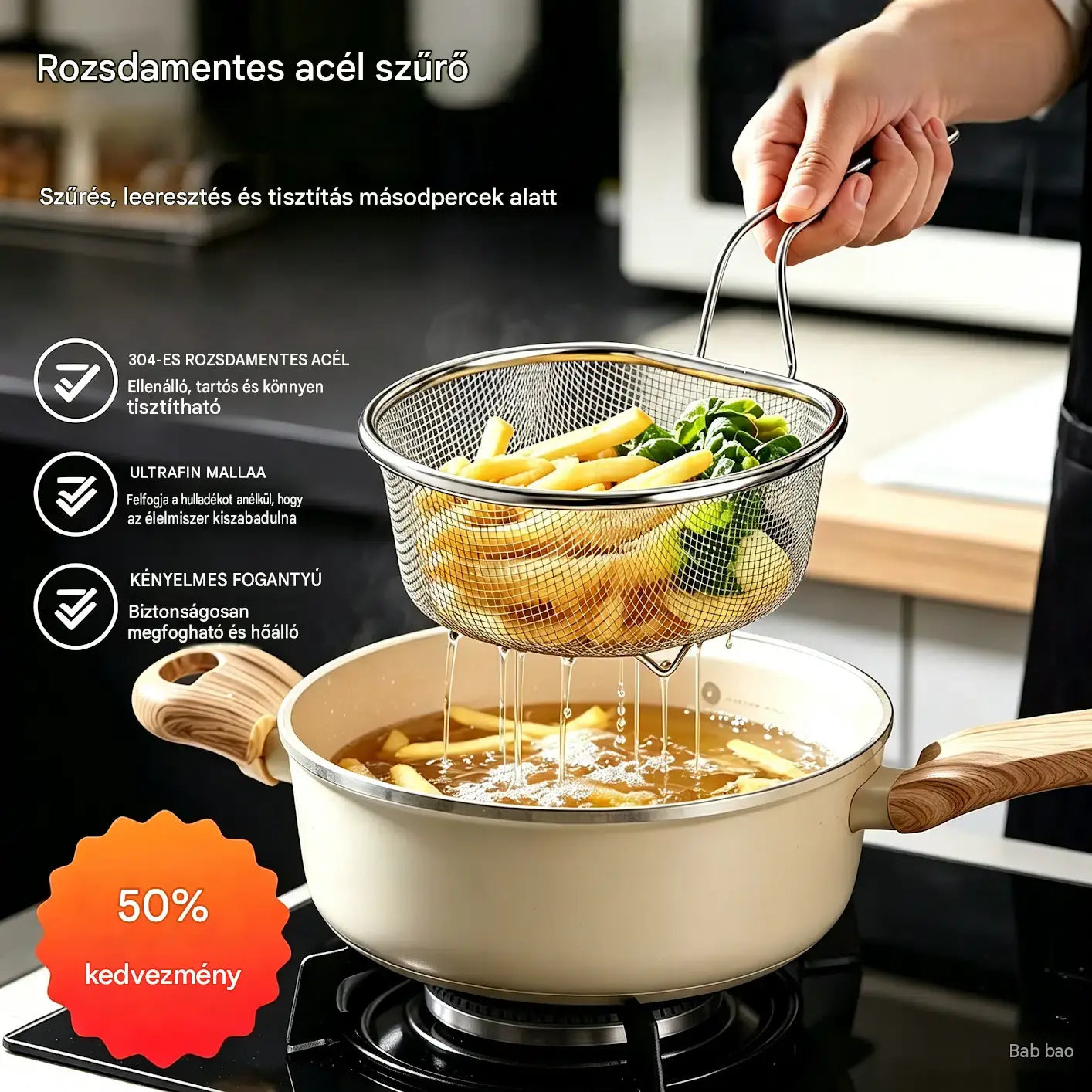 🔥🥳50% KEDVEZMÉNY🥗🍲Rozsdamentes acél hálós szűrőkosár