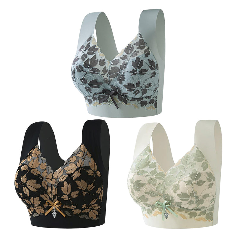 【Akciós ár】【Vásároljon 3-at, kapjon 3-at ingyen】M-4XL Plus Méretű Csipkés Melltartó, Acélgyűrű Nélkül, Luxus Gyönyörű Hátrész, Szexi Légáteresztő, Varratmentes Melltartó【40~100kg】