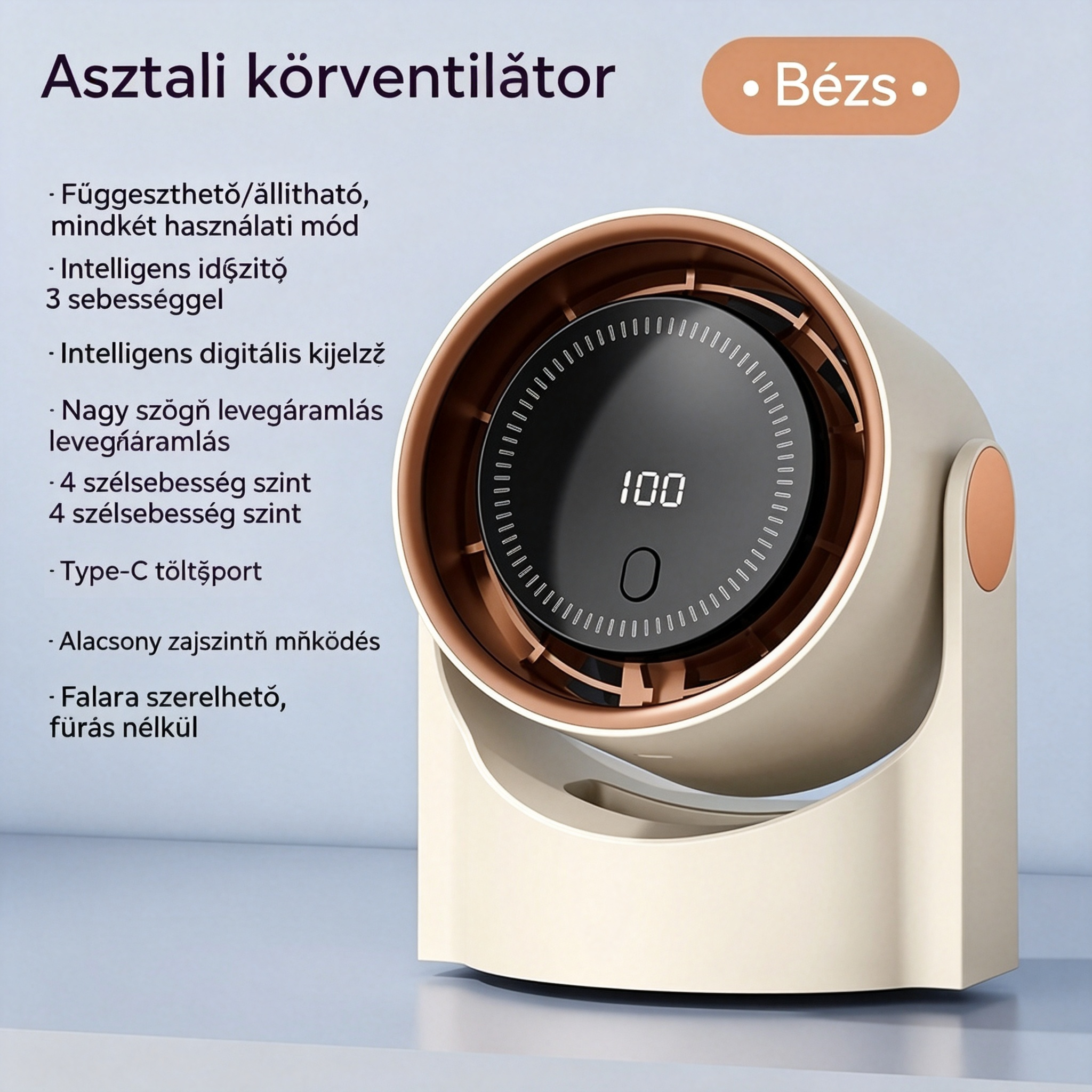 【Korlátozott ideig 50% kedvezmény!】🧊🍃Új, lapát nélküli, turbina stílusú asztali ventilátor (falra szerelhető)