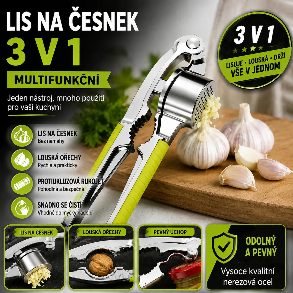 📢📢 50% KEDVEZMÉNY! 💪🧄 Többfunkciós fokhagymaprés cinkötvözetből, ergonomikus kialakítású, tartós