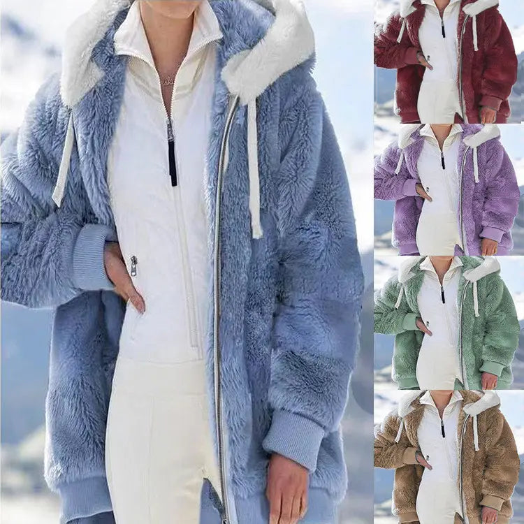 ☃️Raktárkisöprés – Lenyűgöző 50% kedvezmény!❄️【S-5XL】2026 Női őszi-téli laza, plüss cipzáras kapucnis kabát